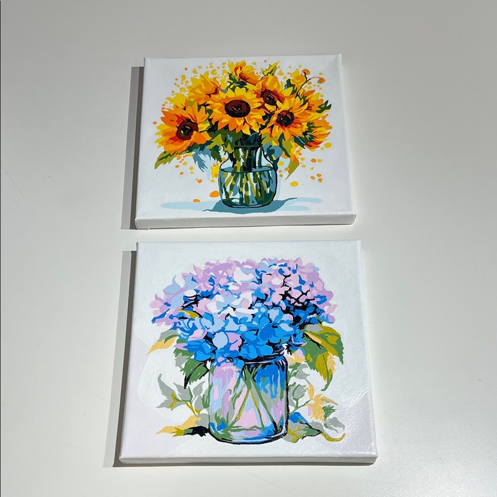 Floral Canvas Art Set with Sunflowers and Hydrangeas